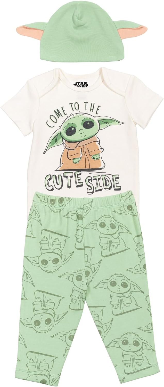 STAR WARS The Mandalorian Bodysuit Pants and Hat 3 Piece Outfit Set Newborn to Infant - Image 2